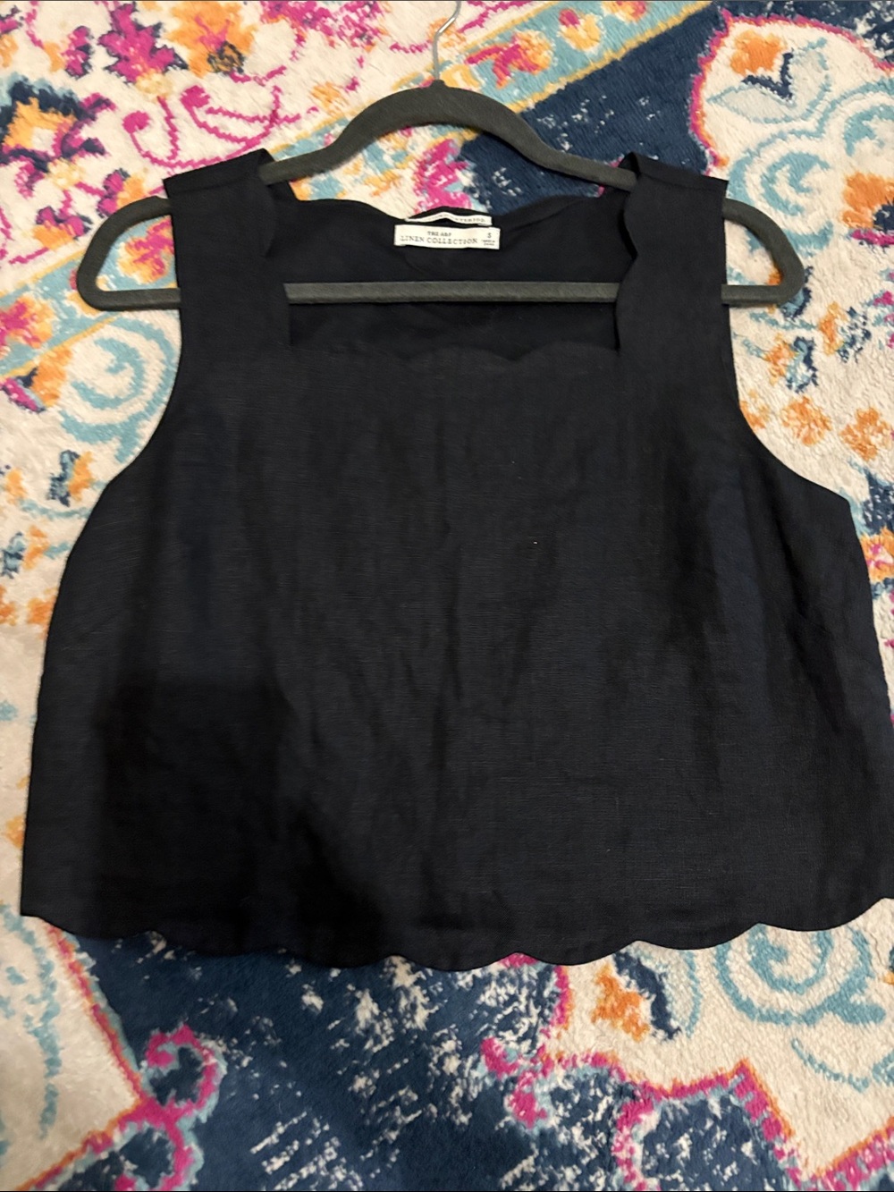 Abercrombie & Fitch Black Linen Scallop-Hem Tank